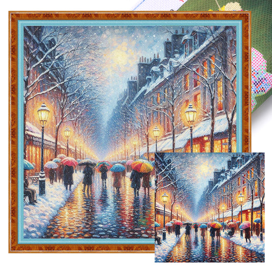 Street Snow Scene - 14CT Stamped Cross Stitch 50*50CM
