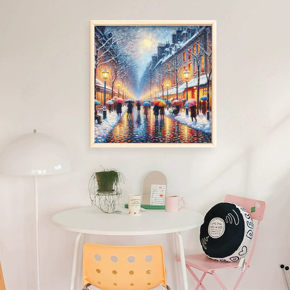 Street Snow Scene - 14CT Stamped Cross Stitch 50*50CM