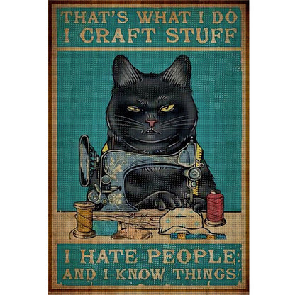 Vintage Poster - Sewing Cat - 11CT Stamped Cross Stitch 40*60CM