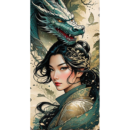 Girl And Dragon - Full Round Drill Diamond Painting 40*75CM