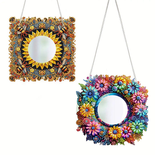 2D Flat DIY Diamond Art Mirror Pendant Diamond Painting Set Wall Door Decoration