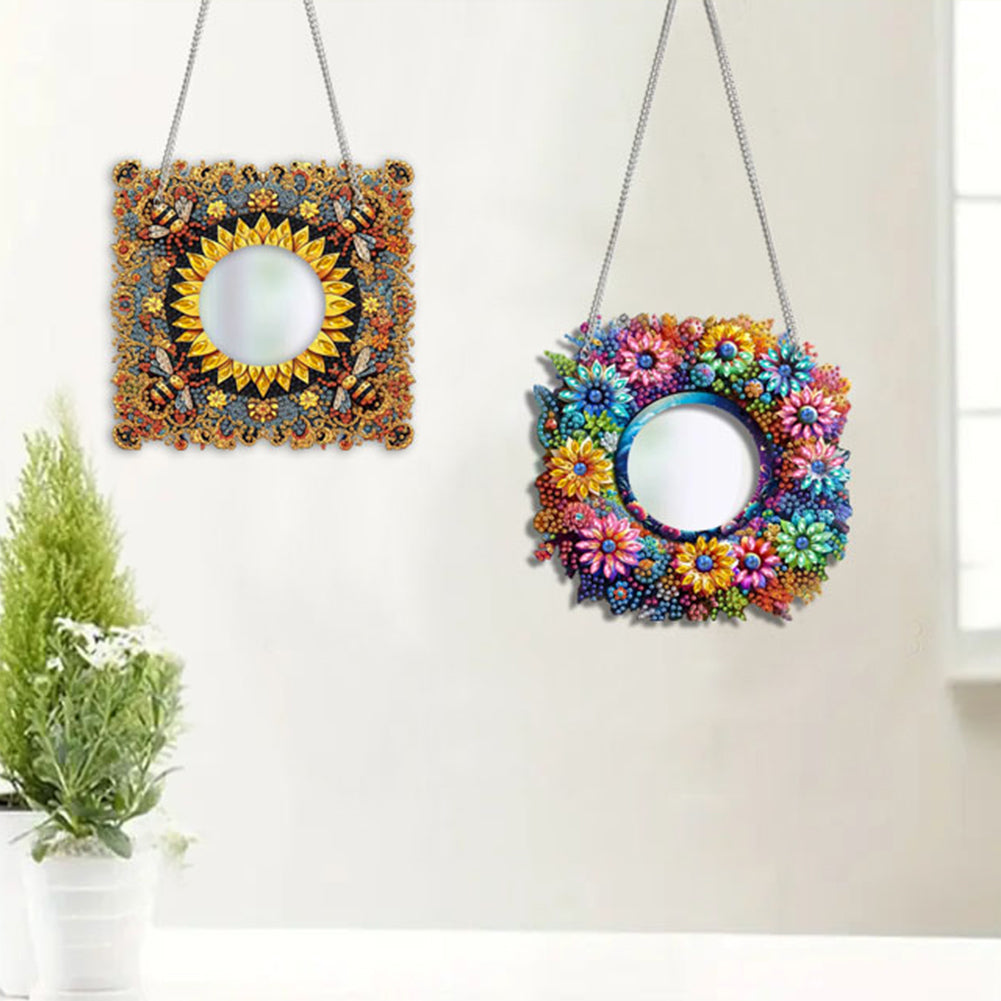 2D Flat DIY Diamond Art Mirror Pendant Diamond Painting Set Wall Door Decoration