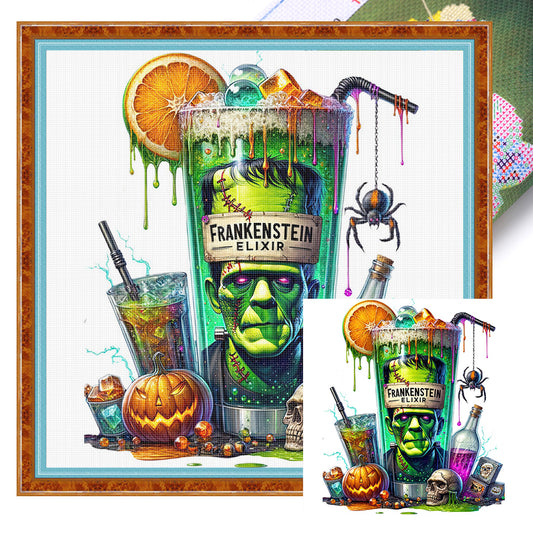 Halloween Wine Glass - 11CT Stamped Cross Stitch 50*50CM