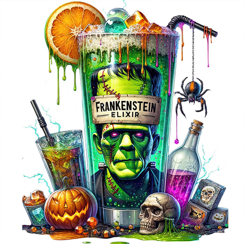 Halloween Wine Glass - 11CT Stamped Cross Stitch 50*50CM