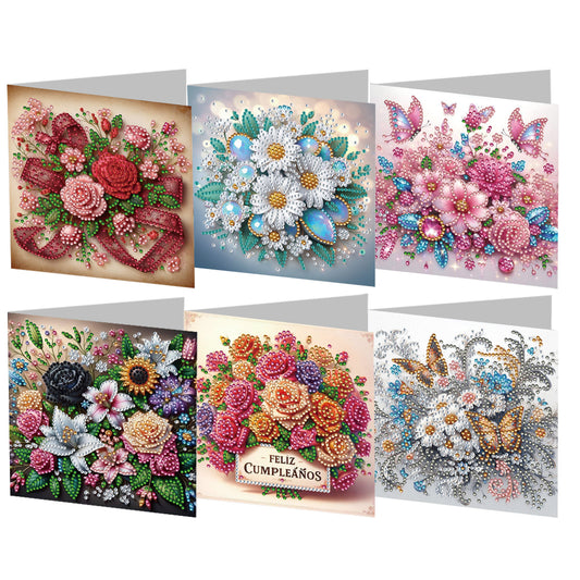 6PCS DIY Rhinestone Diamond Art Mosaic Postcards for Festivals and Celebrations