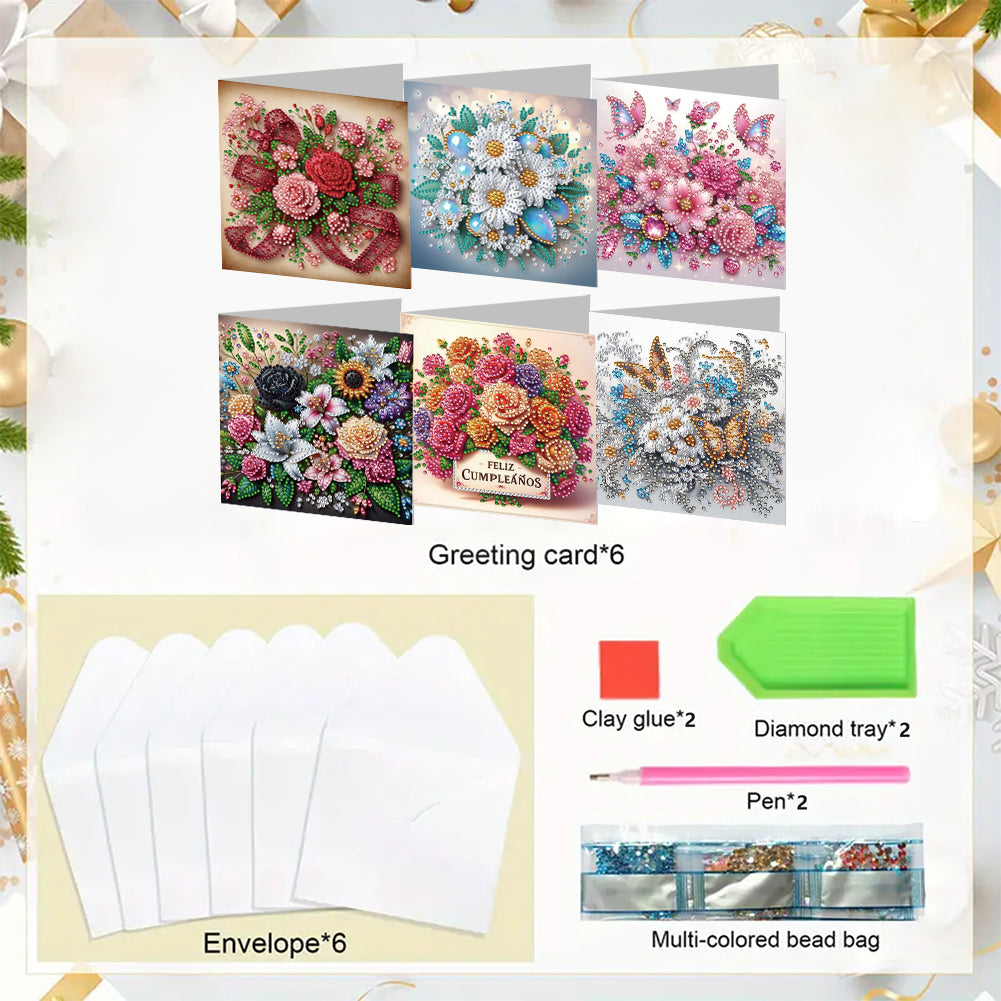 6PCS DIY Rhinestone Diamond Art Mosaic Postcards for Festivals and Celebrations