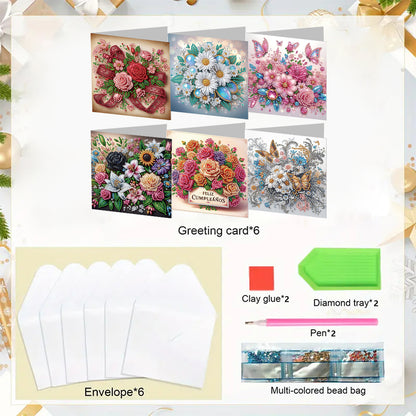 6PCS DIY Rhinestone Diamond Art Mosaic Postcards for Festivals and Celebrations