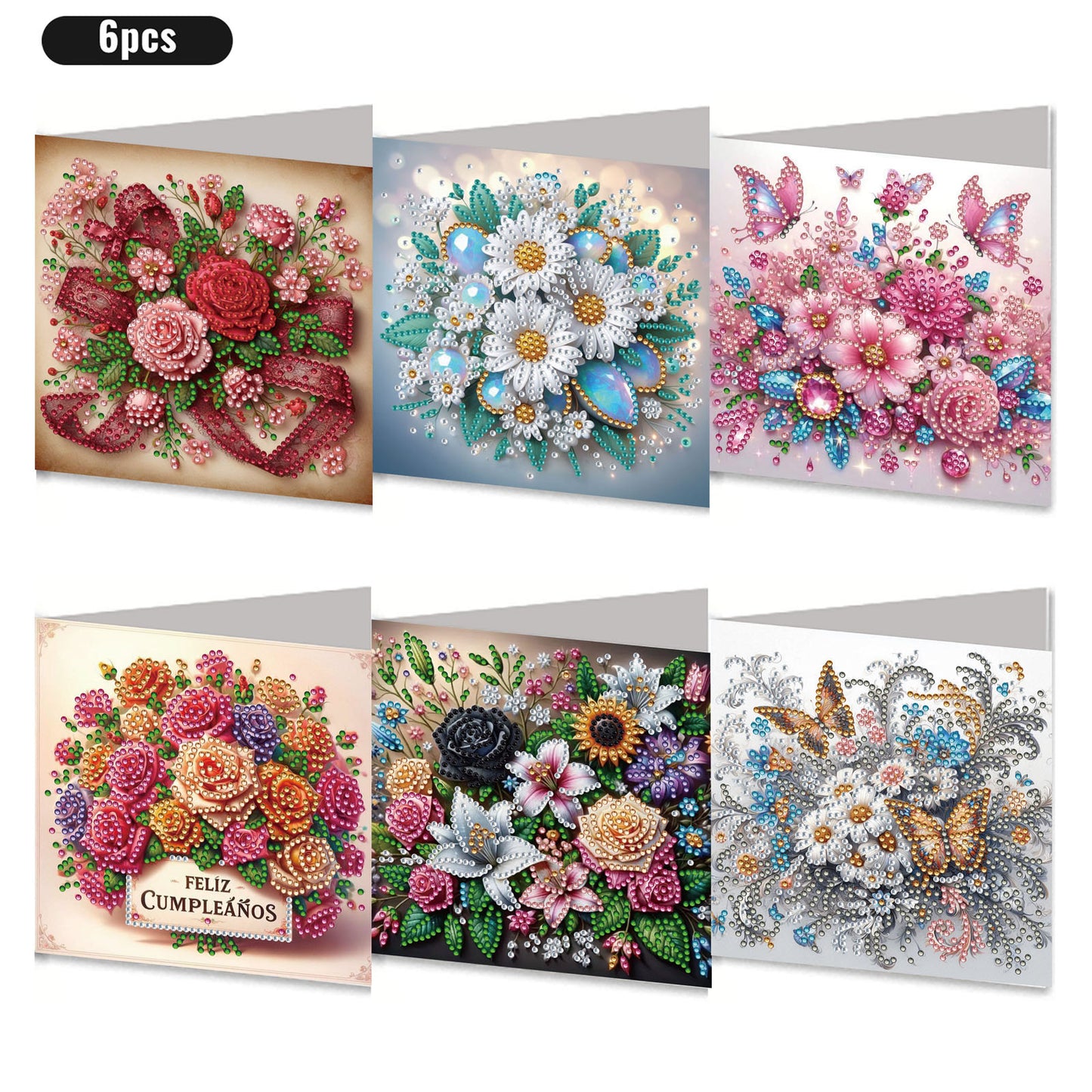 6PCS DIY Rhinestone Diamond Art Mosaic Postcards for Festivals and Celebrations
