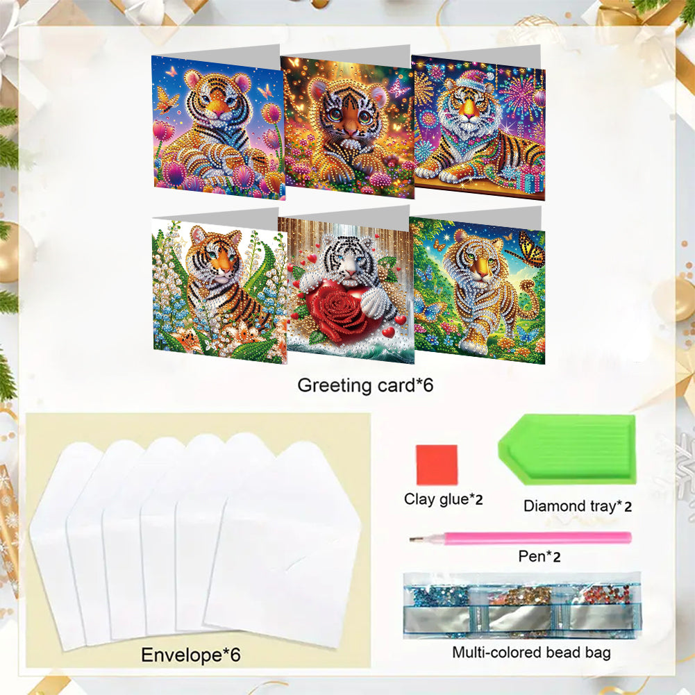 6PCS DIY Rhinestone Diamond Art Mosaic Postcards for Festivals and Celebrations
