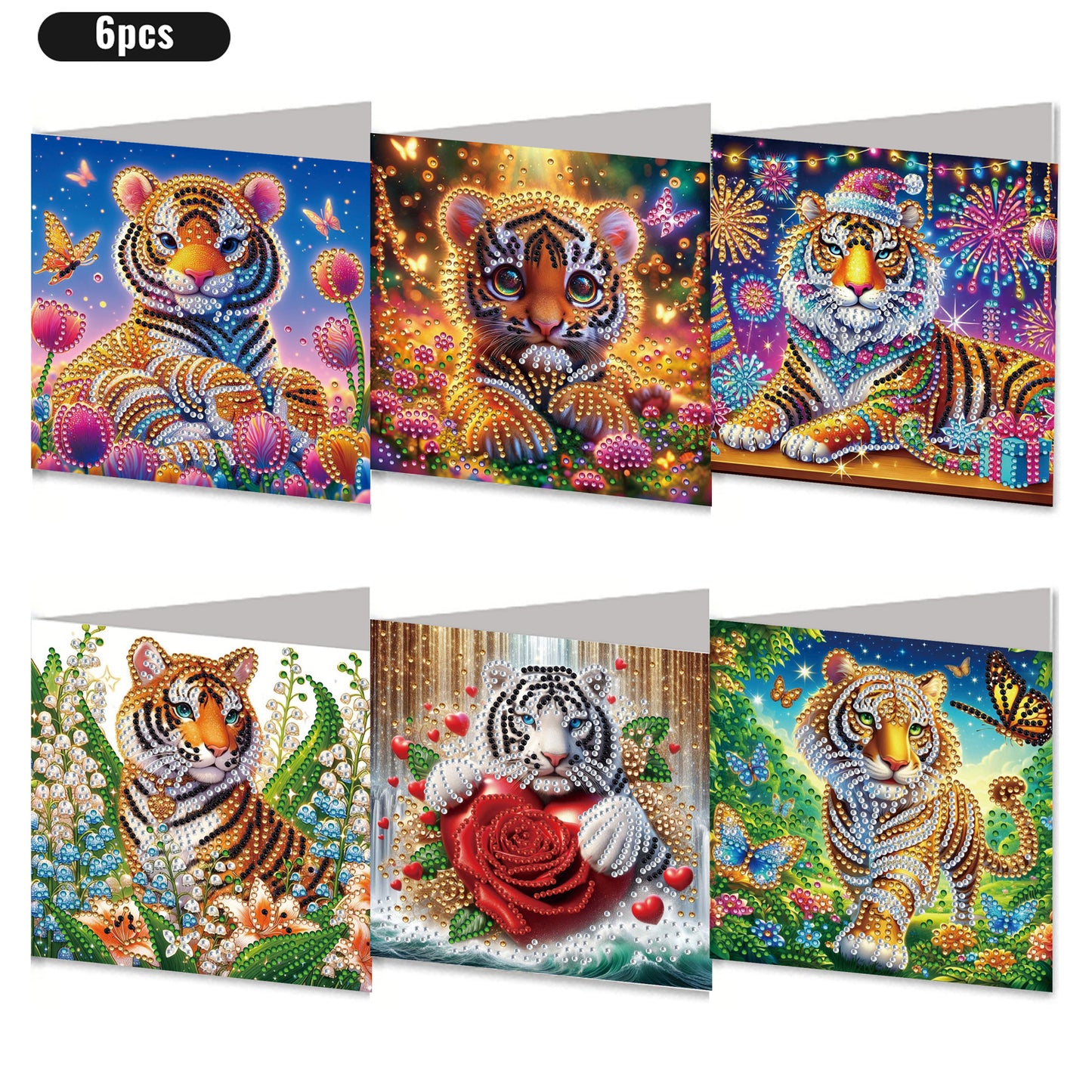 6PCS DIY Rhinestone Diamond Art Mosaic Postcards for Festivals and Celebrations