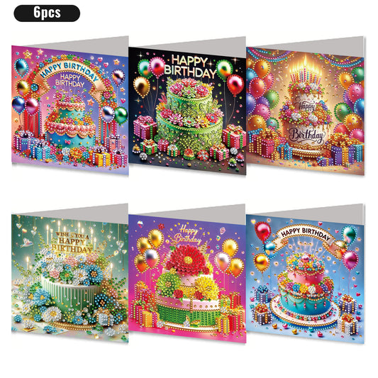 6PCS DIY Rhinestone Diamond Art Mosaic Postcards for Festivals and Celebrations