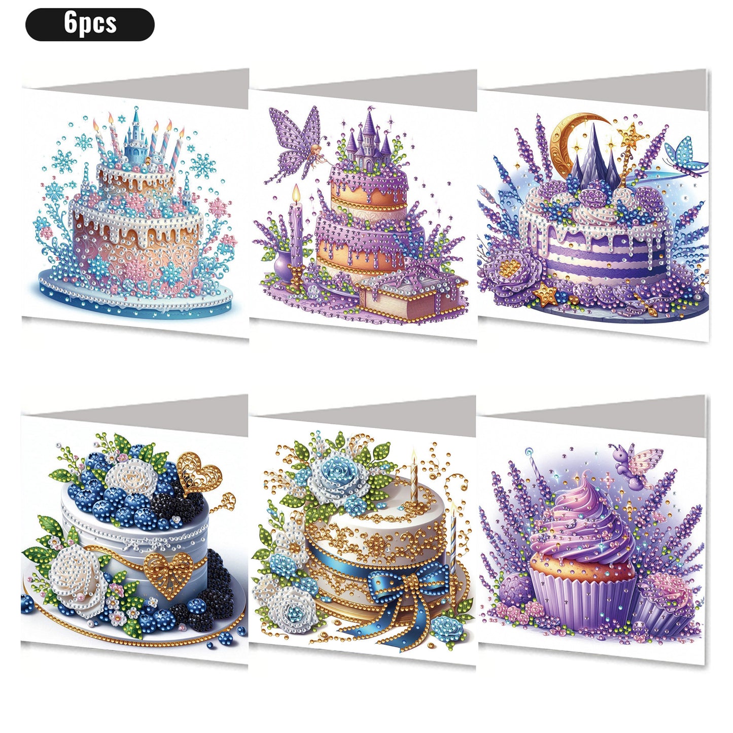 6PCS DIY Rhinestone Diamond Art Mosaic Postcards for Festivals and Celebrations