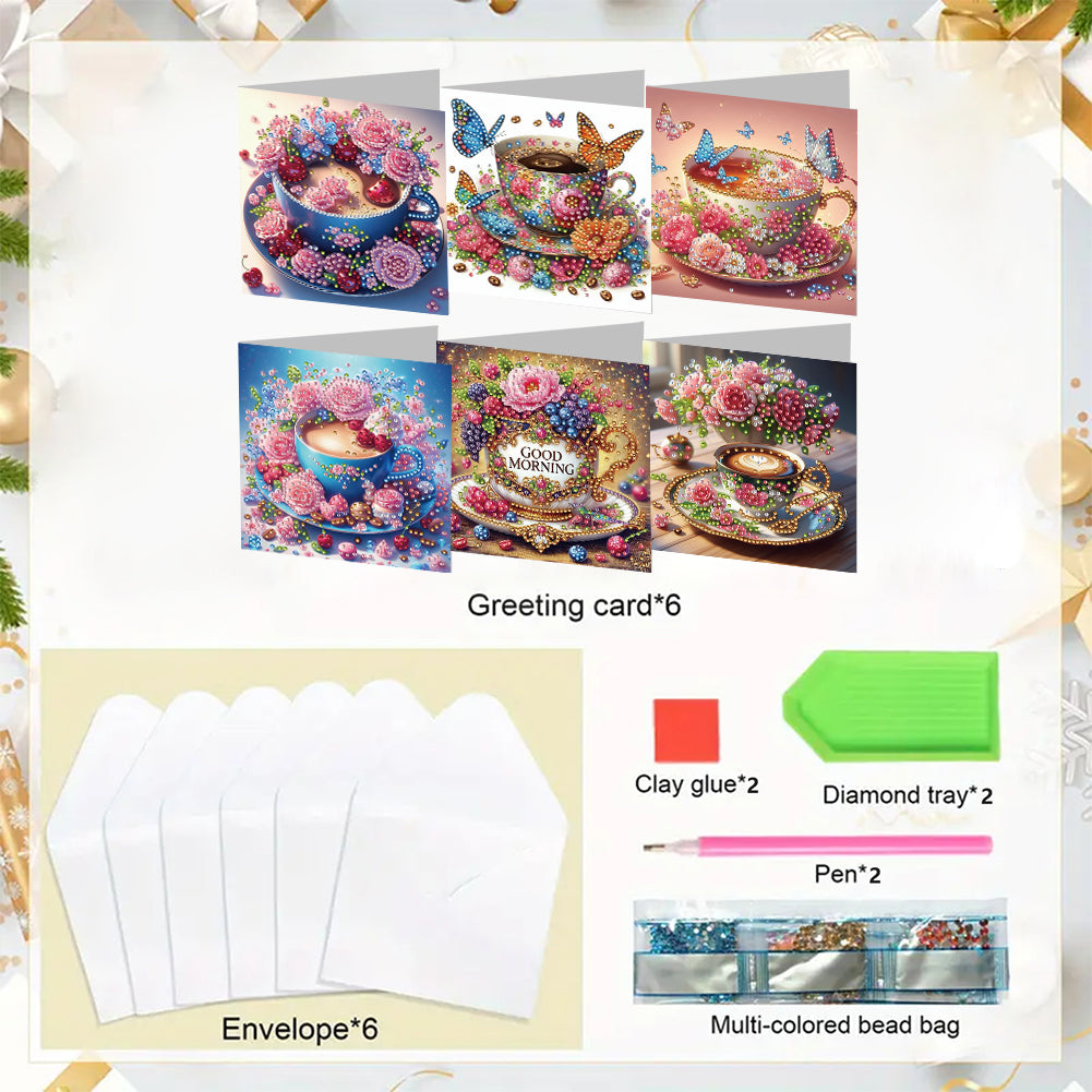 6PCS DIY Rhinestone Diamond Art Mosaic Postcards for Festivals and Celebrations