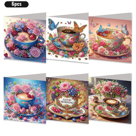 6PCS DIY Rhinestone Diamond Art Mosaic Postcards for Festivals and Celebrations