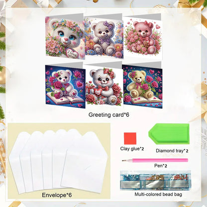 6PCS DIY Rhinestone Diamond Art Mosaic Postcards for Festivals and Celebrations