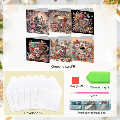 6PCS DIY Rhinestone Diamond Art Mosaic Postcards for Festivals and Celebrations