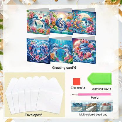6PCS DIY Rhinestone Diamond Art Mosaic Postcards for Festivals and Celebrations