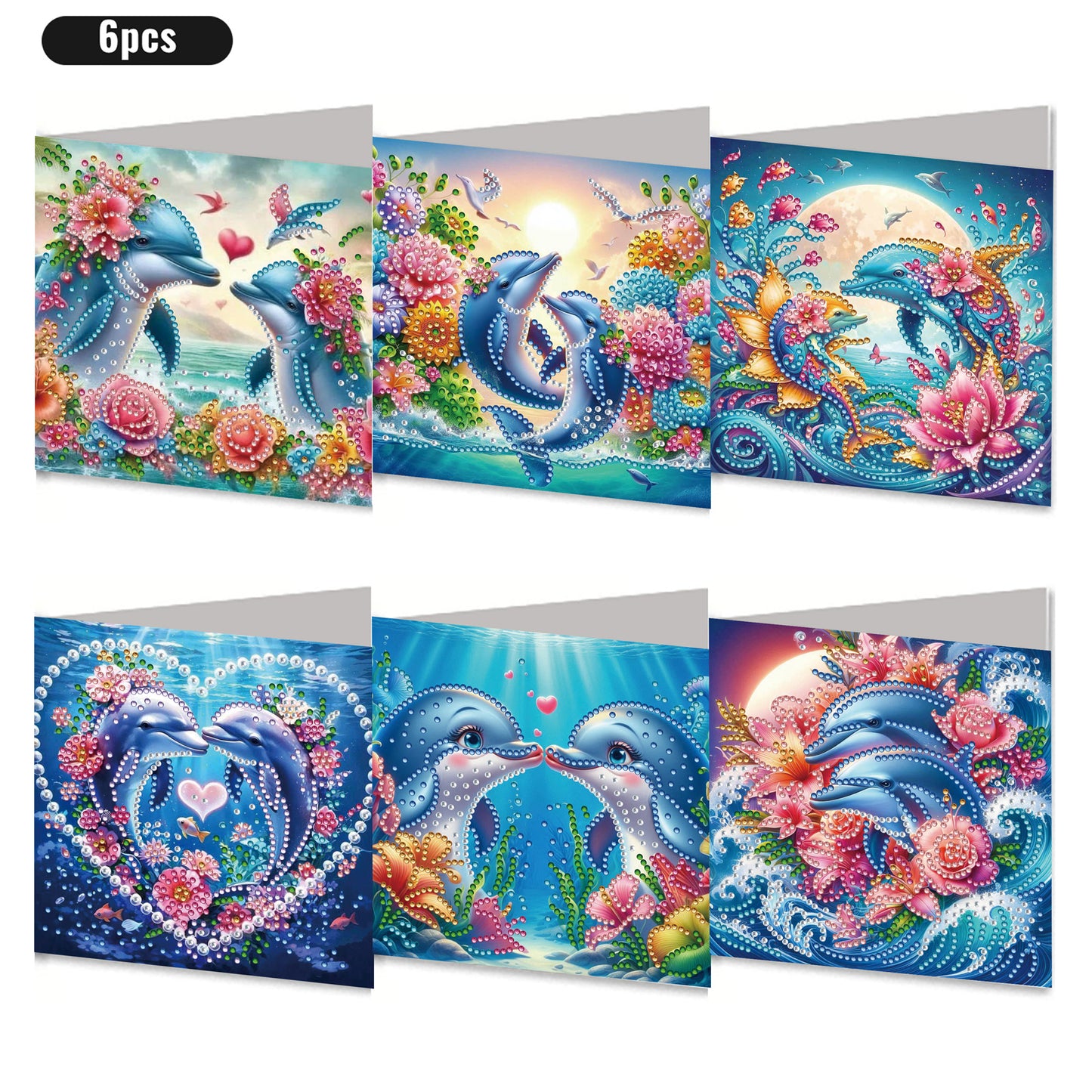 6PCS DIY Rhinestone Diamond Art Mosaic Postcards for Festivals and Celebrations