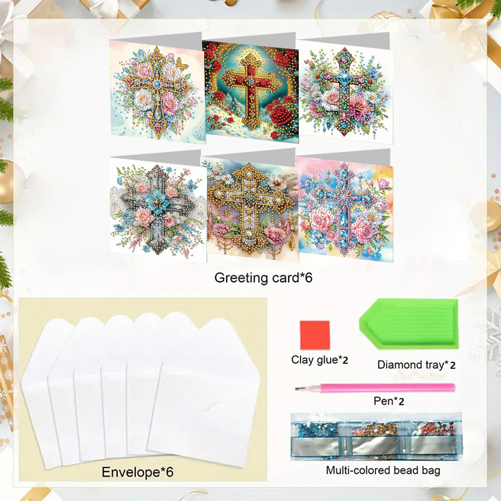 6PCS DIY Rhinestone Diamond Art Mosaic Postcards for Festivals and Celebrations