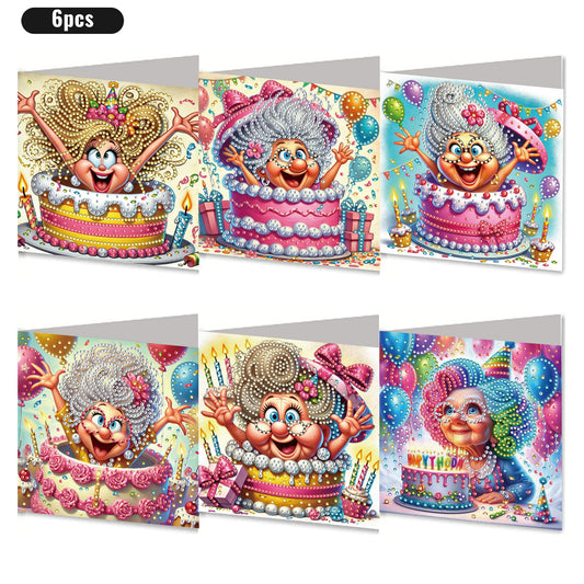 6PCS DIY Rhinestone Diamond Art Mosaic Postcards for Festivals and Celebrations