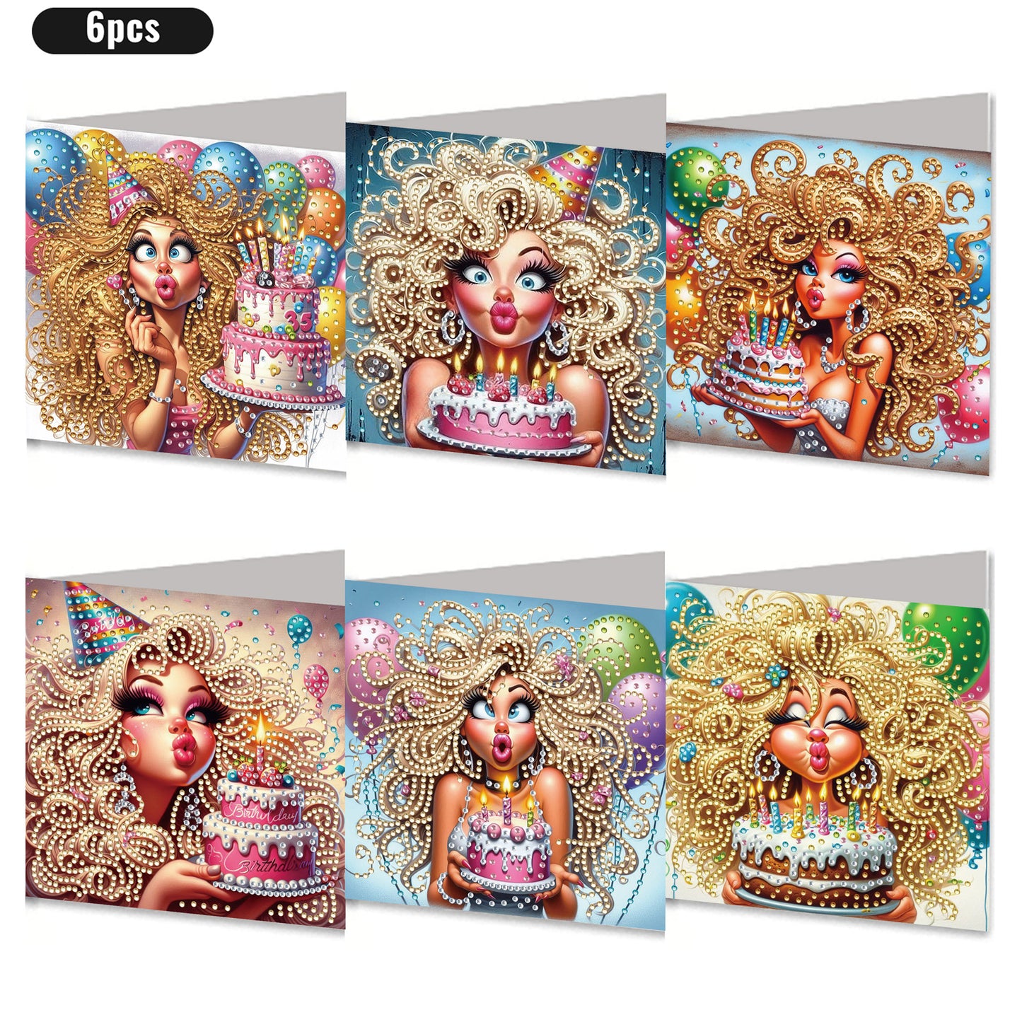 6PCS DIY Rhinestone Diamond Art Mosaic Postcards for Festivals and Celebrations