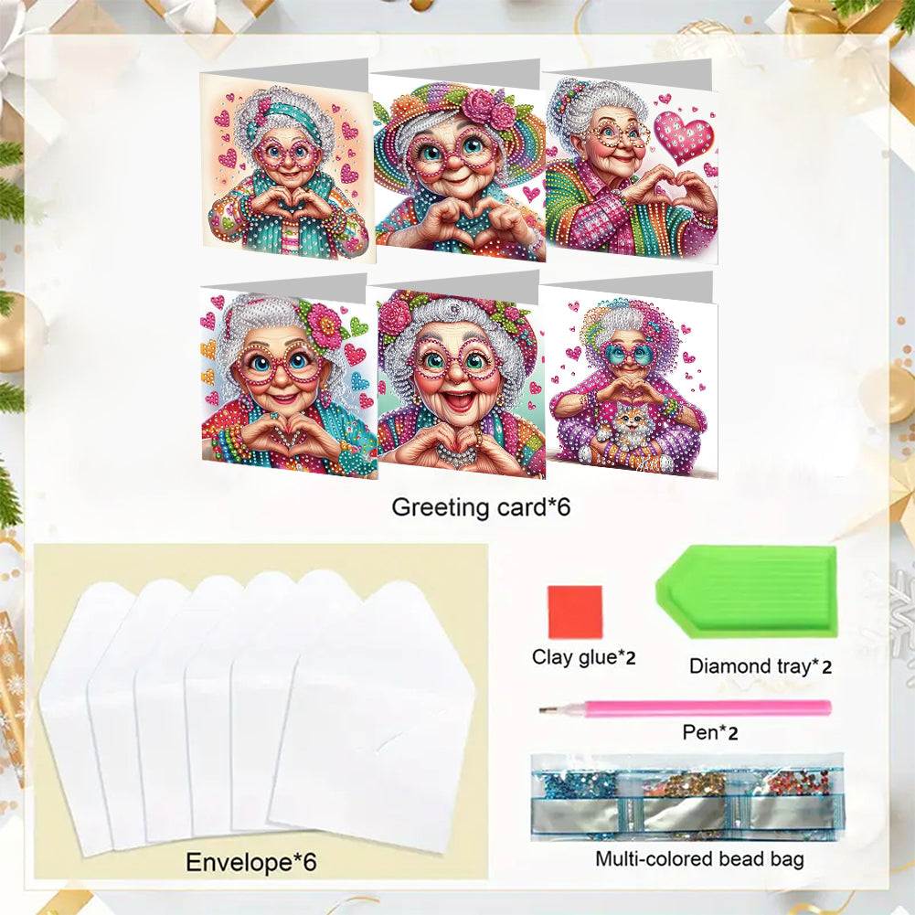6PCS DIY Rhinestone Diamond Art Mosaic Postcards for Festivals and Celebrations