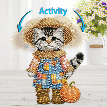 2D Flat Print Cat DIY Shaking Head Desktop Diamond Art Kits for Adults Beginner