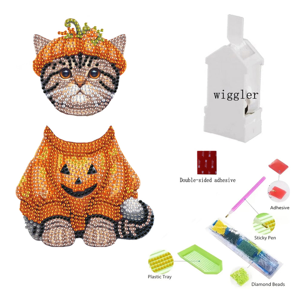 2D Flat Print Cat DIY Shaking Head Desktop Diamond Art Kits for Adults Beginner