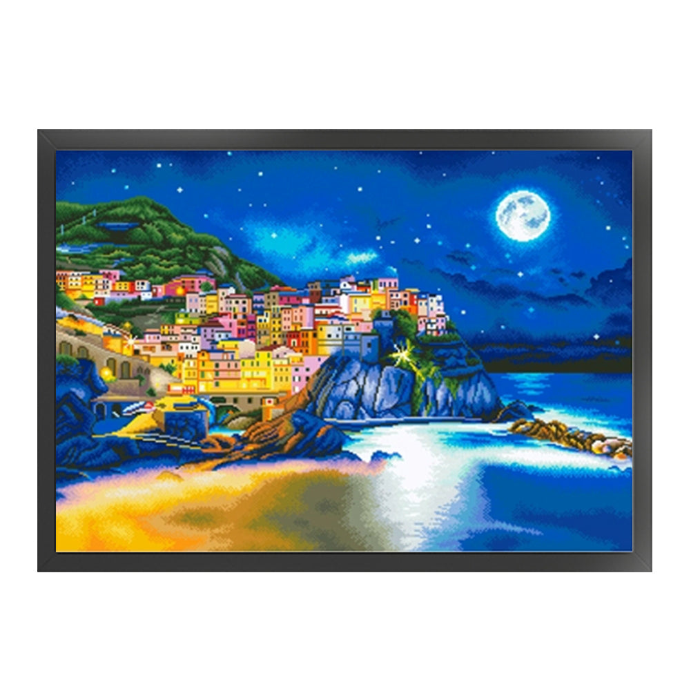 Cinque Terre Under The Moon - 11CT Stamped Cross Stitch 85*65CM