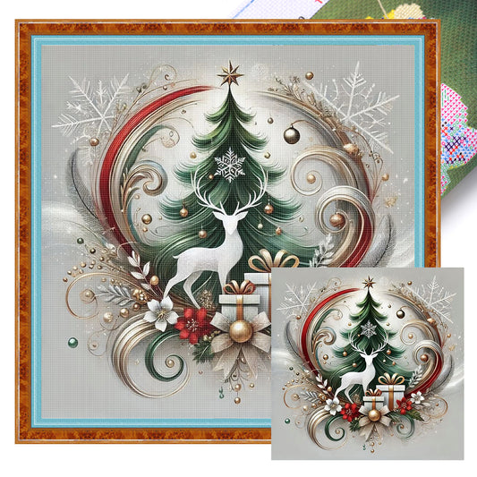 Christmas Tree Elk - 11CT Stamped Cross Stitch 45*45CM