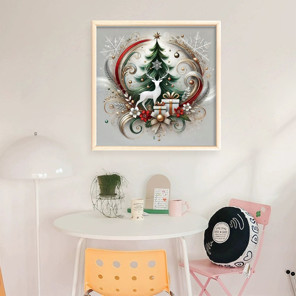 Christmas Tree Elk - 11CT Stamped Cross Stitch 45*45CM