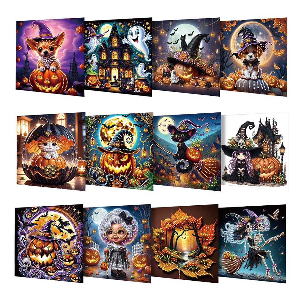 12PCS DIY Diamond Art Greeting Cards Xmas Designs for Festivals and Celebrations