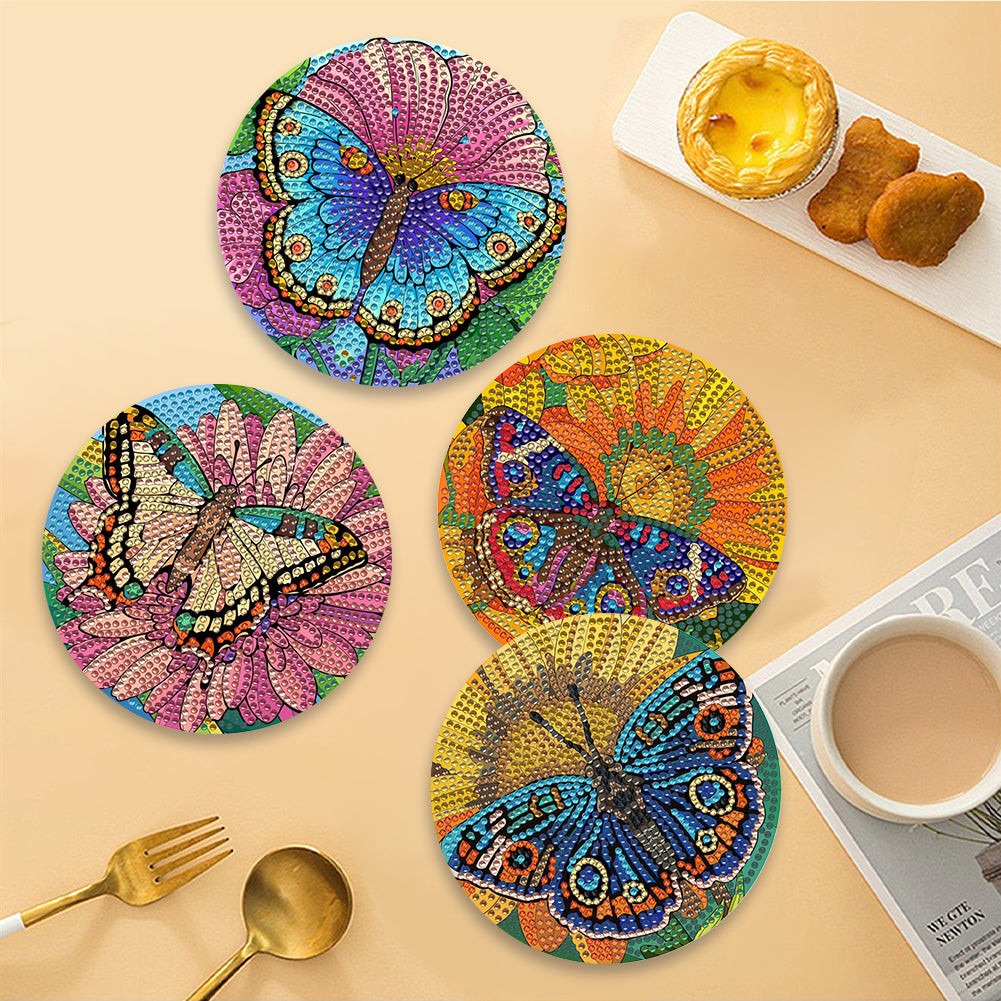 Diamond Crafts Projects Flowers Round Diamond Painting Table Mats for Home Decor