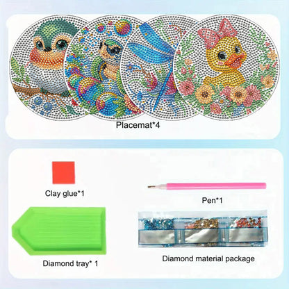 Diamond Crafts Projects Flowers Round Diamond Painting Table Mats for Home Decor