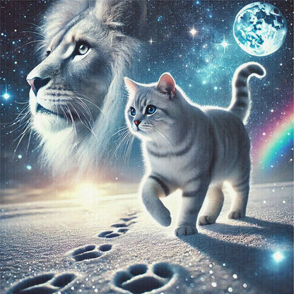 Cat And Lion - 11CT Stamped Cross Stitch 40X40CM