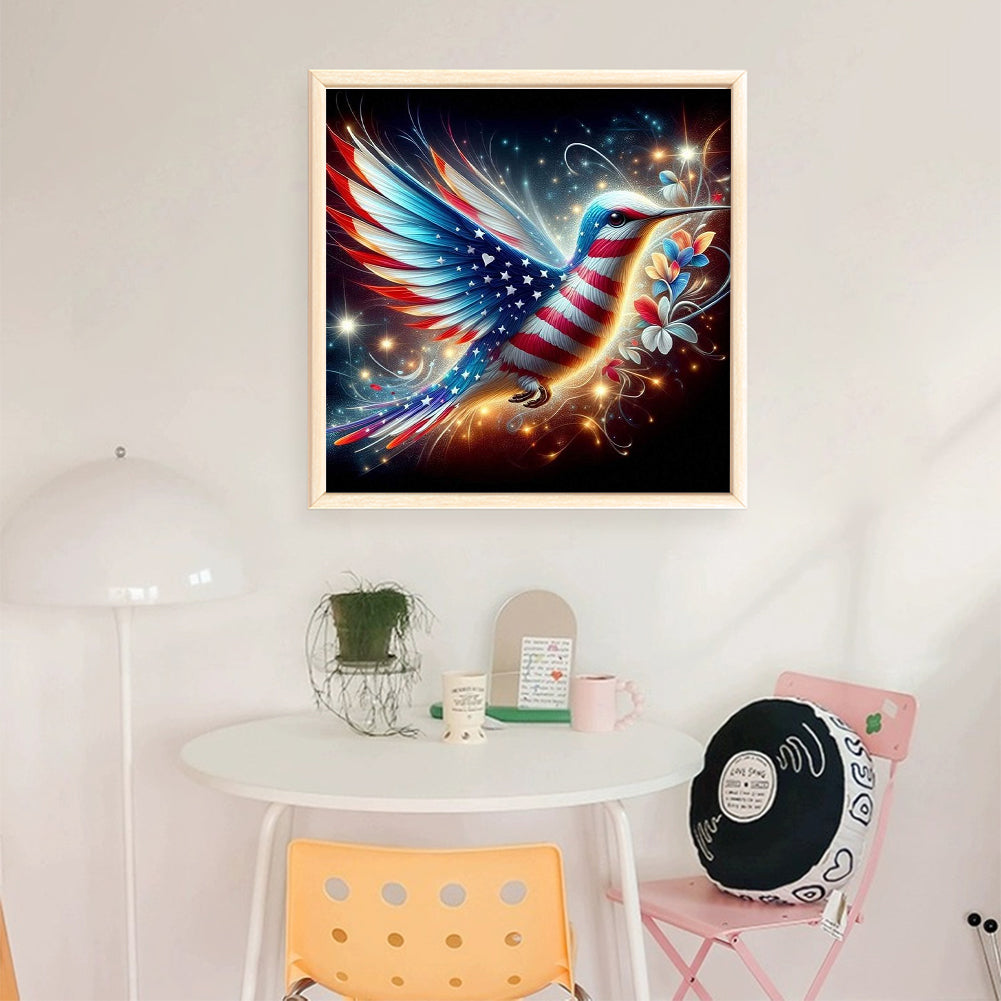 American Flag Hummingbird - 11CT Stamped Cross Stitch 40*40CM