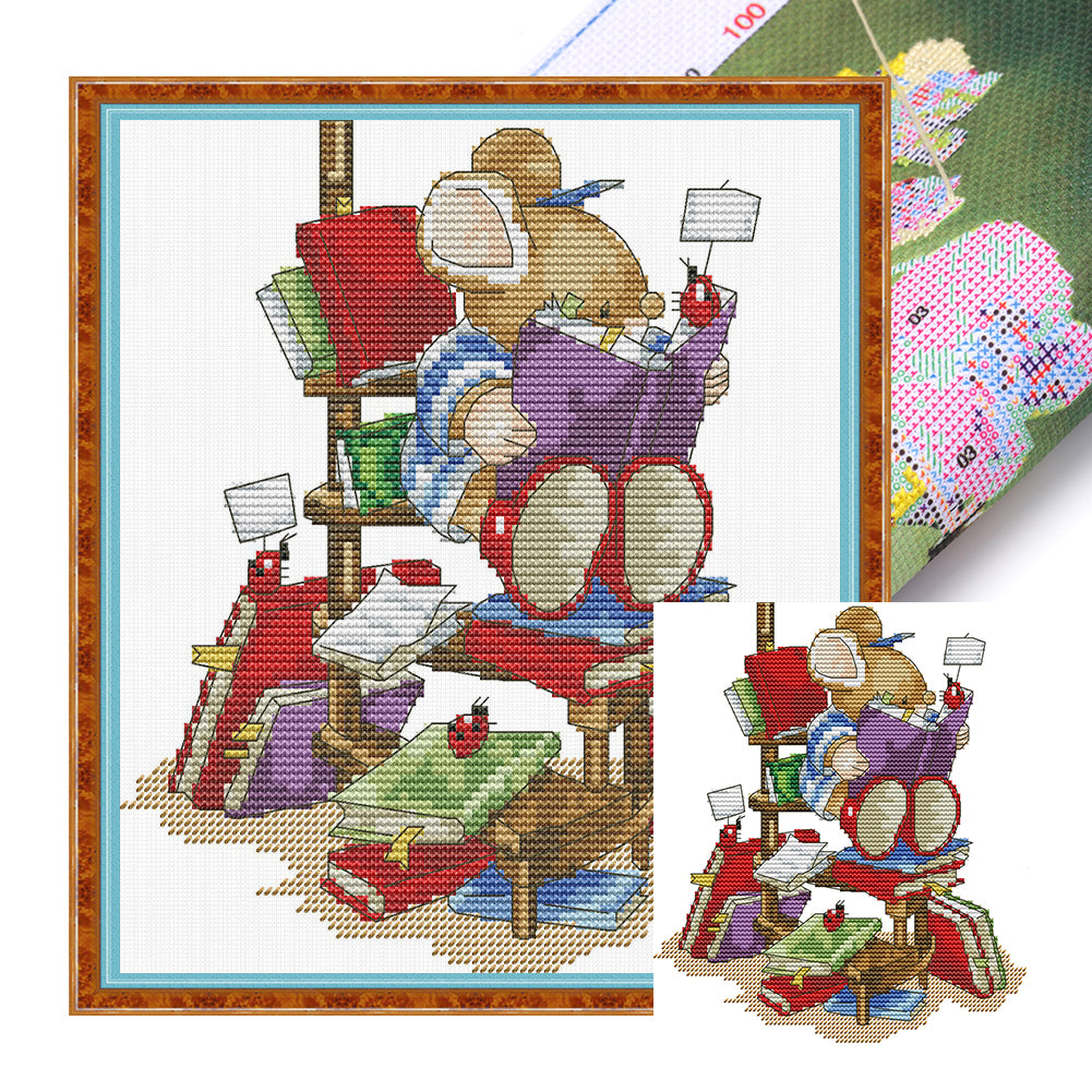 Little Mouse Who Loves Reading - 14CT Stamped Cross Stitch 21*23CM(Joy Sunday)