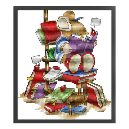 Little Mouse Who Loves Reading - 14CT Stamped Cross Stitch 21*23CM(Joy Sunday)