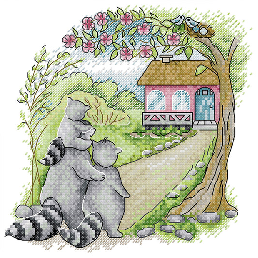 Raccoon'S Home - 14CT Stamped Cross Stitch 26*26CM(Joy Sunday)