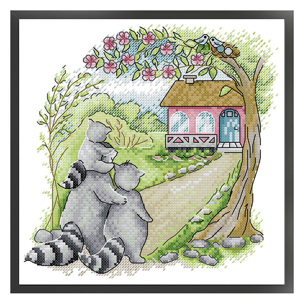 Raccoon'S Home - 14CT Stamped Cross Stitch 26*26CM(Joy Sunday)