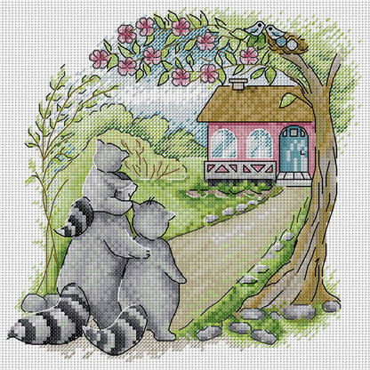 Raccoon'S Home - 14CT Stamped Cross Stitch 26*26CM(Joy Sunday)