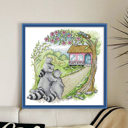 Raccoon'S Home - 14CT Stamped Cross Stitch 26*26CM(Joy Sunday)