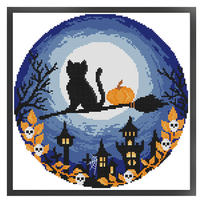 Black Cat On Halloween - 14CT Stamped Cross Stitch 31*31CM(Joy Sunday)