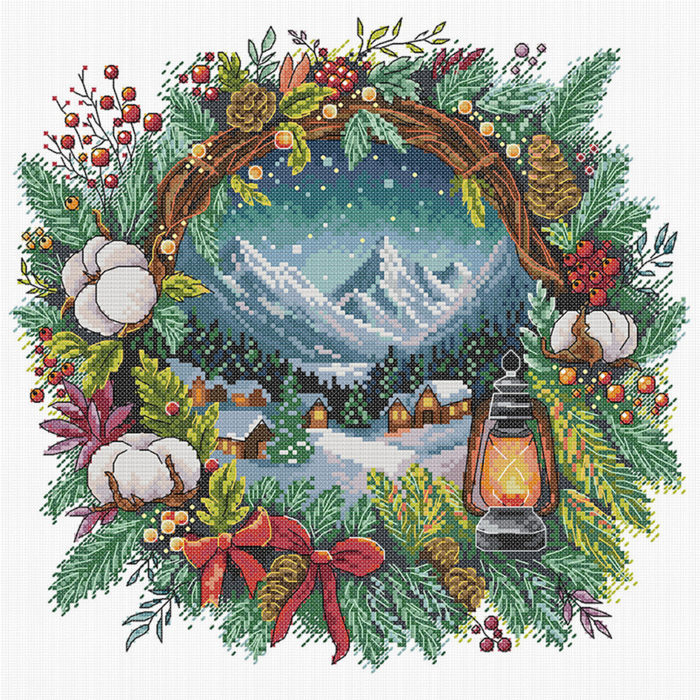 Winter Wreath - 14CT Stamped Cross Stitch 40*40CM(Fairy Brand)