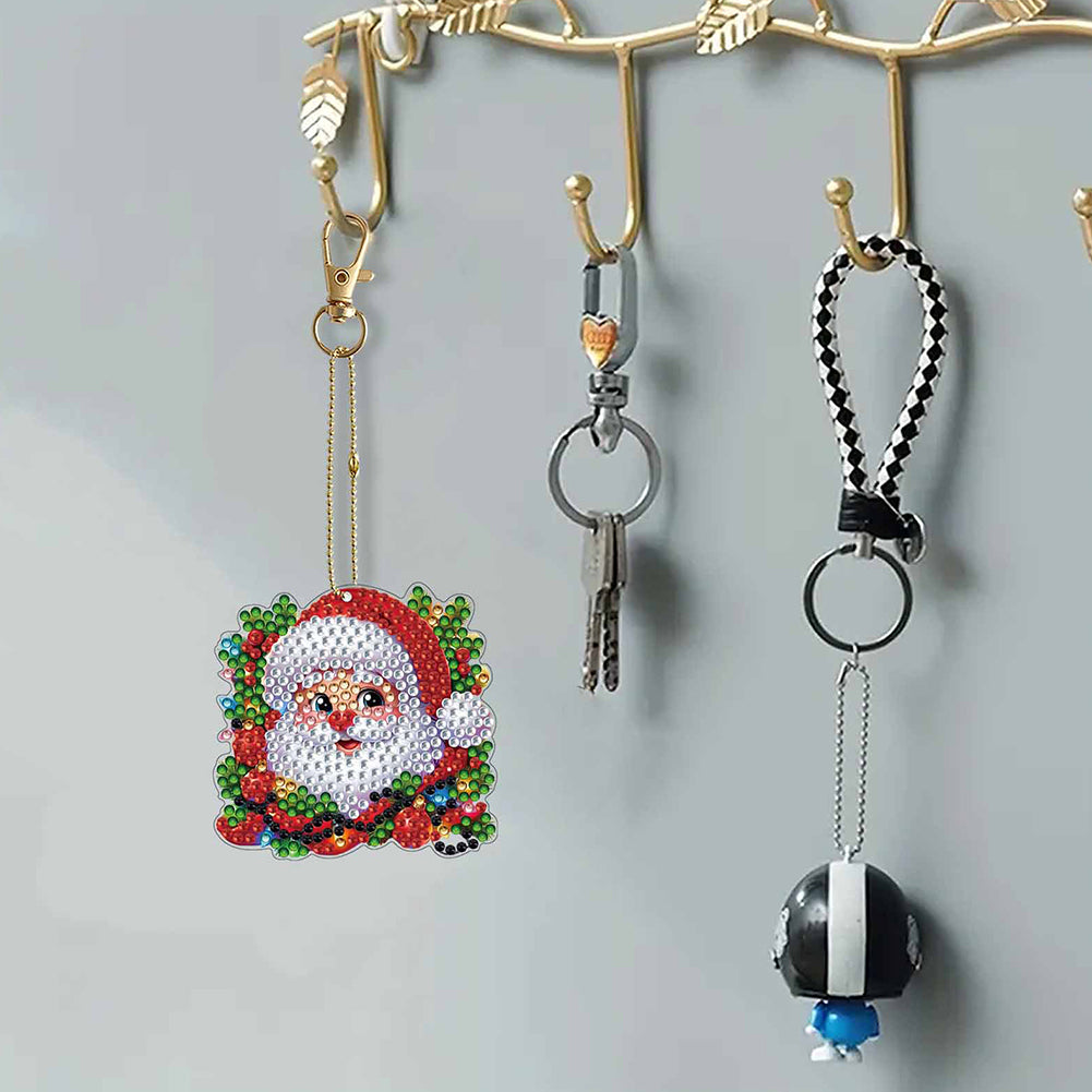 12Pcs Christmas Diamond Painting Keychain Rhinestone Painting Keychain Pendant