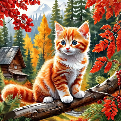 Autumn Cat - Full Round Drill Diamond Painting 40*40CM