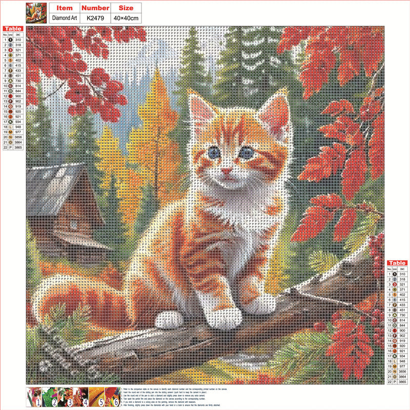 Autumn Cat - Full Round Drill Diamond Painting 40*40CM