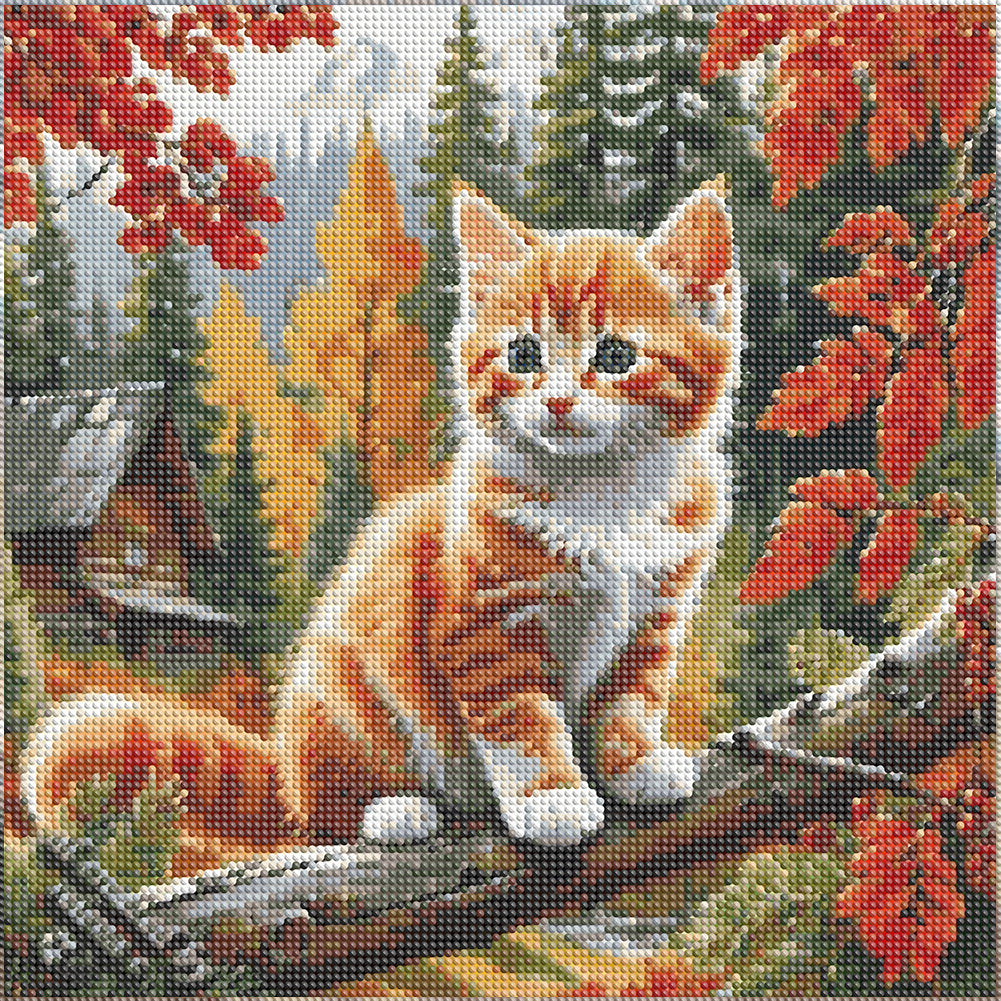 Autumn Cat - Full Round Drill Diamond Painting 40*40CM