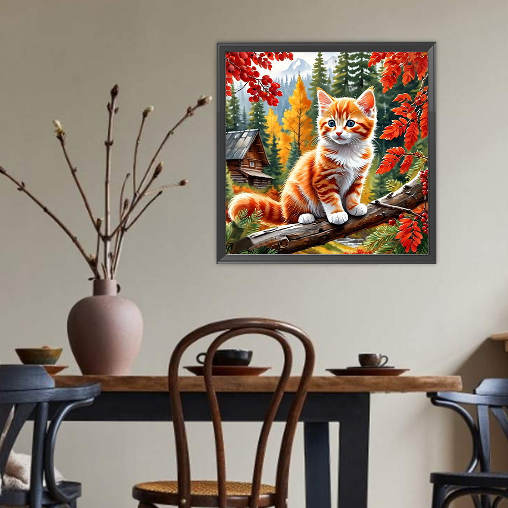 Autumn Cat - Full Round Drill Diamond Painting 40*40CM