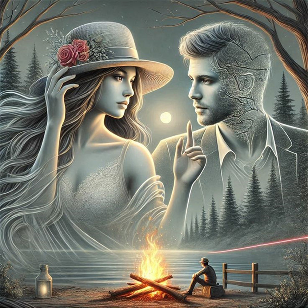 Bonfire And Couple - 11CT Stamped Cross Stitch 45*45CM